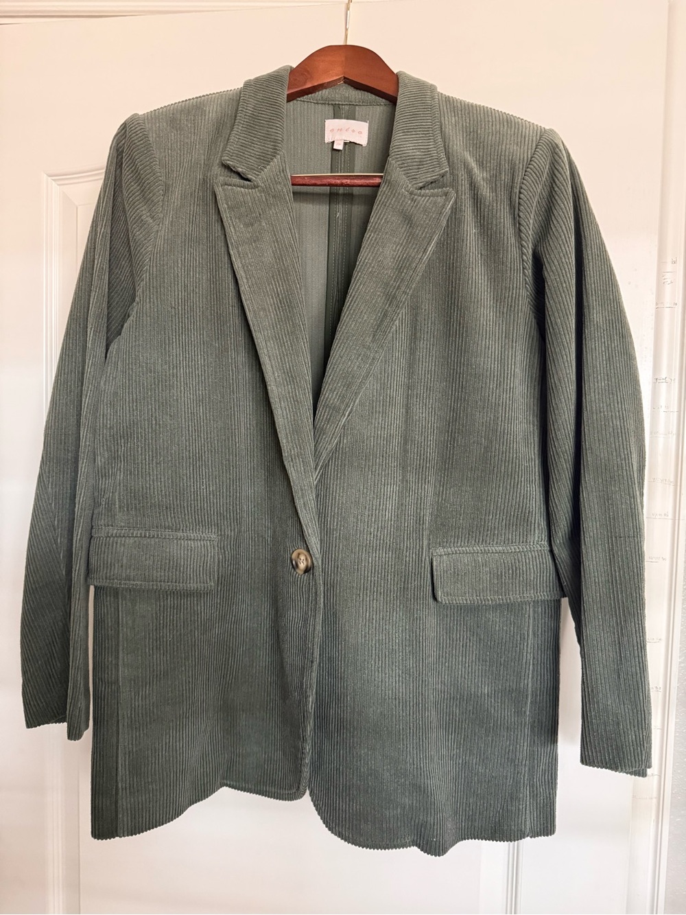 entro Sage Green Corduroy Single-Button Blazer
